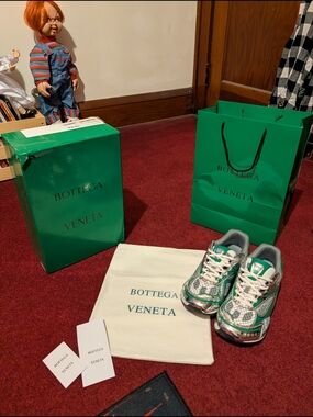 Bottega Veneta Kids Metallic Green and Silver Mesh Sneakers